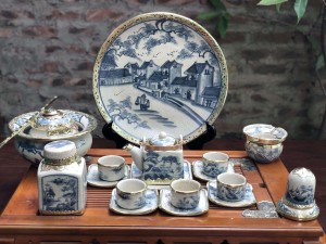 Bộ trà dáng nhật bọc đồng đầy đủ phụ kiện( gạt tàn nhỏ) + điếu thắt+đĩa cảnh  ( không bao gồm khay)